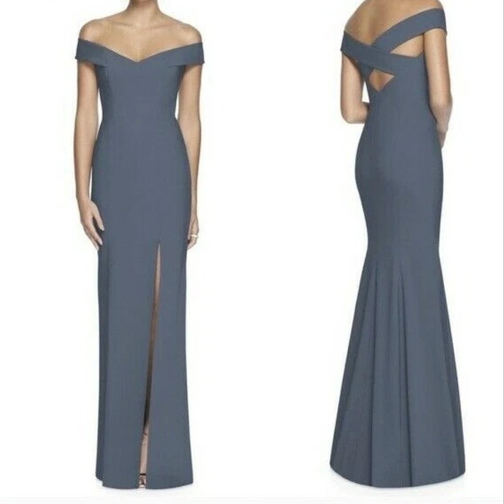 Dessy Collection 3012 Off The Shoulder Maxi Gown In Silverstone